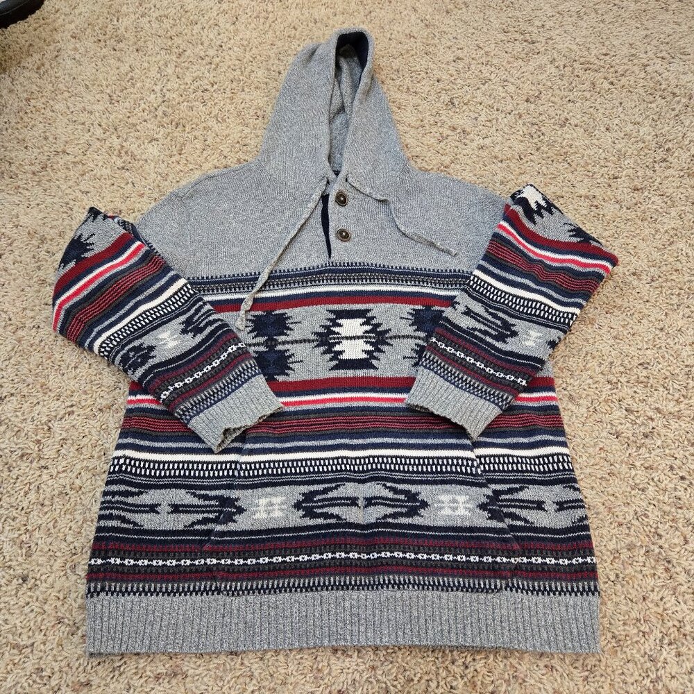 American Eagle Woven Mens Sweater Red, Blue, and Gray Size Small